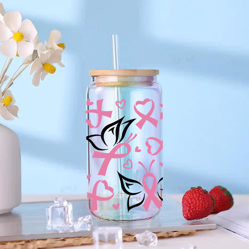 Wholesale Pink Love Butterfly 16oz Cup UV DTF Wraps