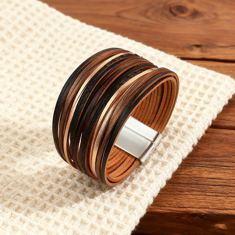 Wholesale Color-blocked embossed  Layered Bracelet Set