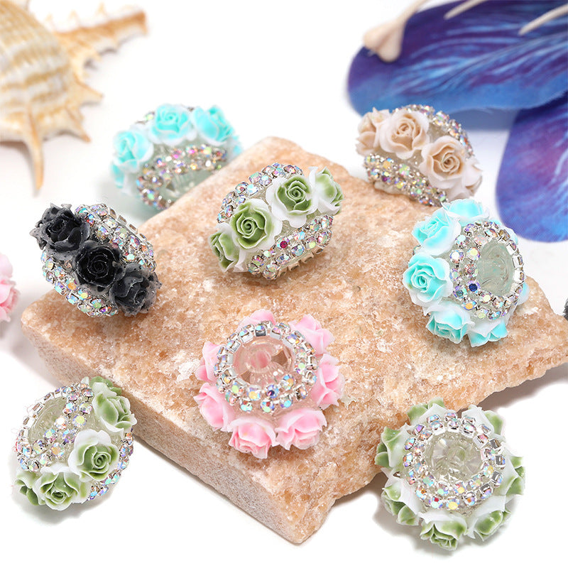 Wholesale 20pcs New resin rose flower wheel beads rhinestone chain camellia beads