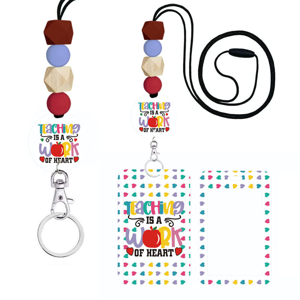 Wholesale Hand Painted Rainbow Printed Acrylic Beaded Badge Scroll Card Holder Keychain