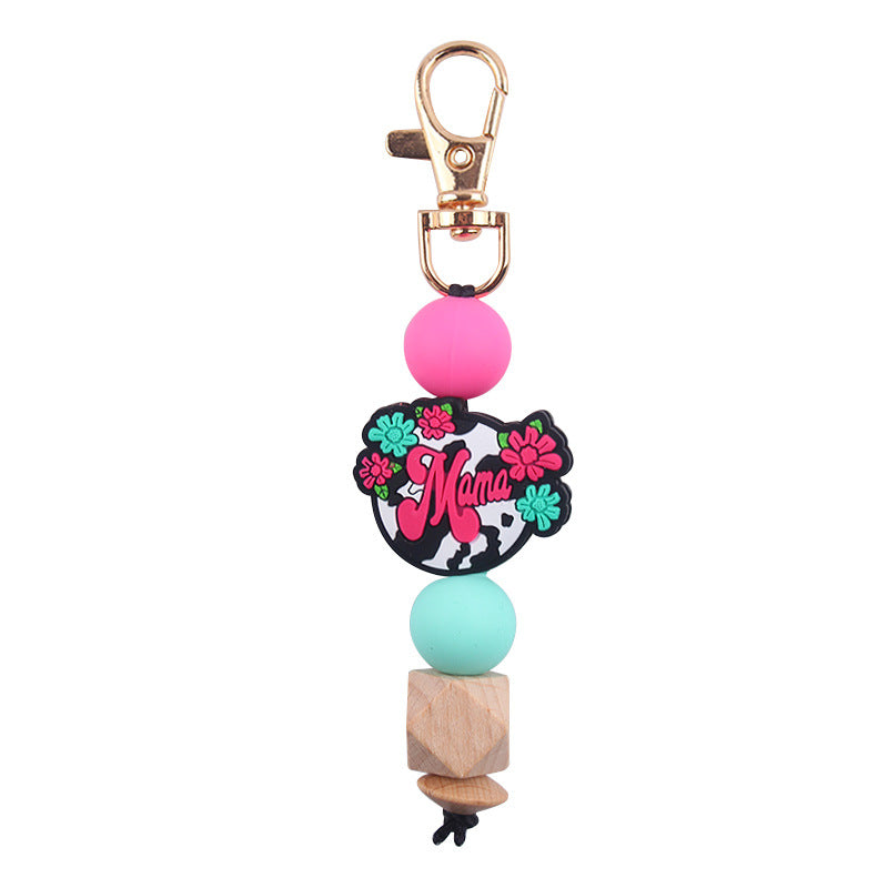 Wholesale Handmade Silicone Beaded Cartoon Mother's Day Keychain