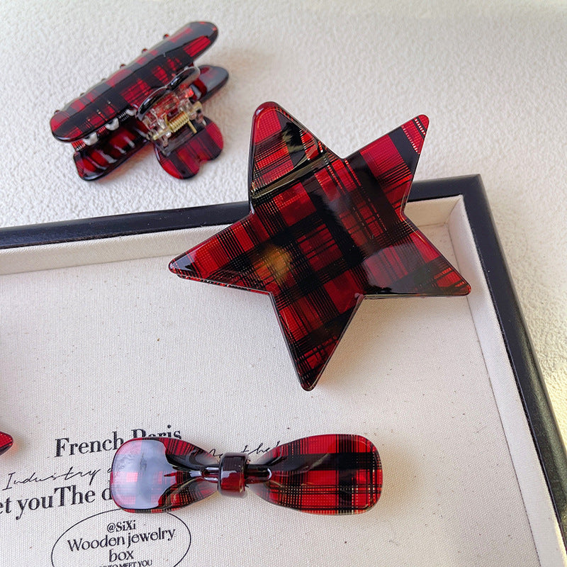 Wholesale Plaid Vintage Acetate Bow Hair Clip