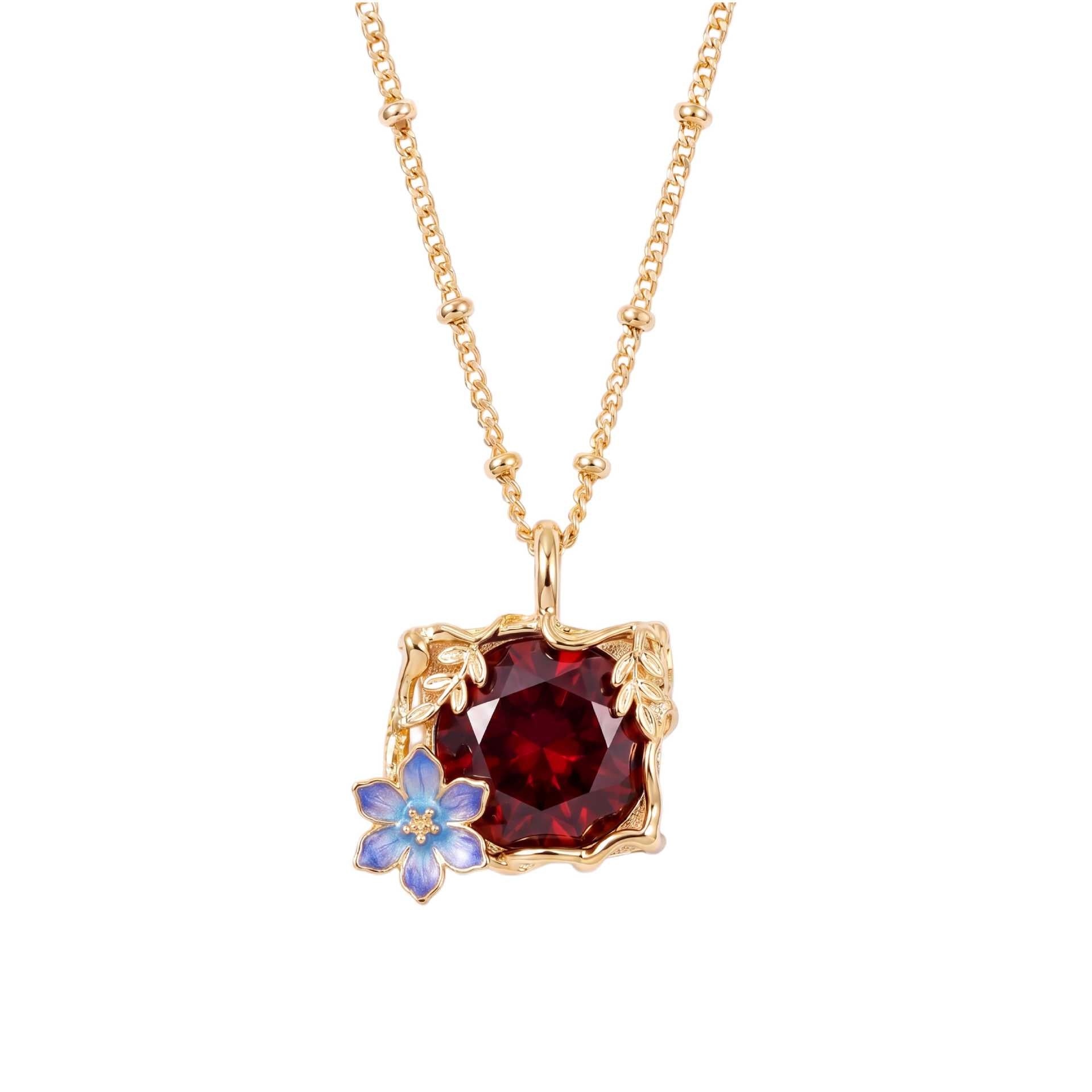Wholesale Stainless Steel Vintage Floral Enamel Pendant Necklace Casual Jewelry Gift