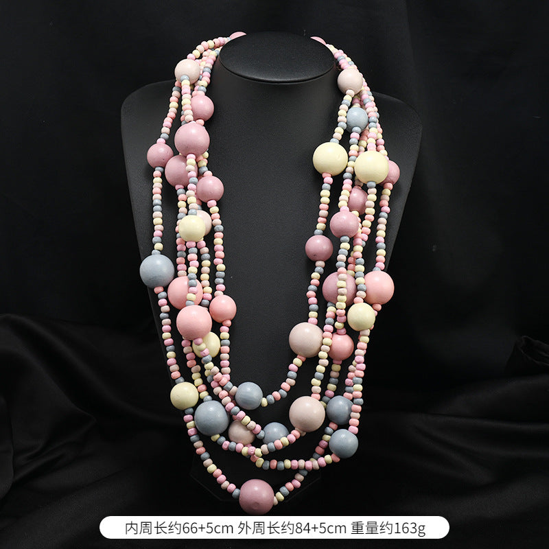 Wholesale Handmade Exaggerated Bohemian Wooden Bead Necklace