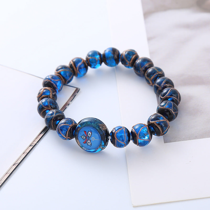 Wholesale Gray Colored Glaze Non-fading Retro Beaded Chinese Style Glass Bracelets