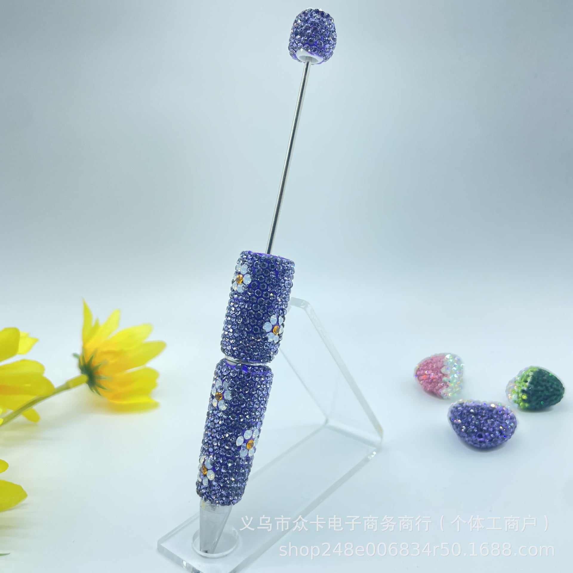 Wholesale Small  Rotating  Diamond-Encrusted  Ballpoint DIY  Fancy Beadable Pens