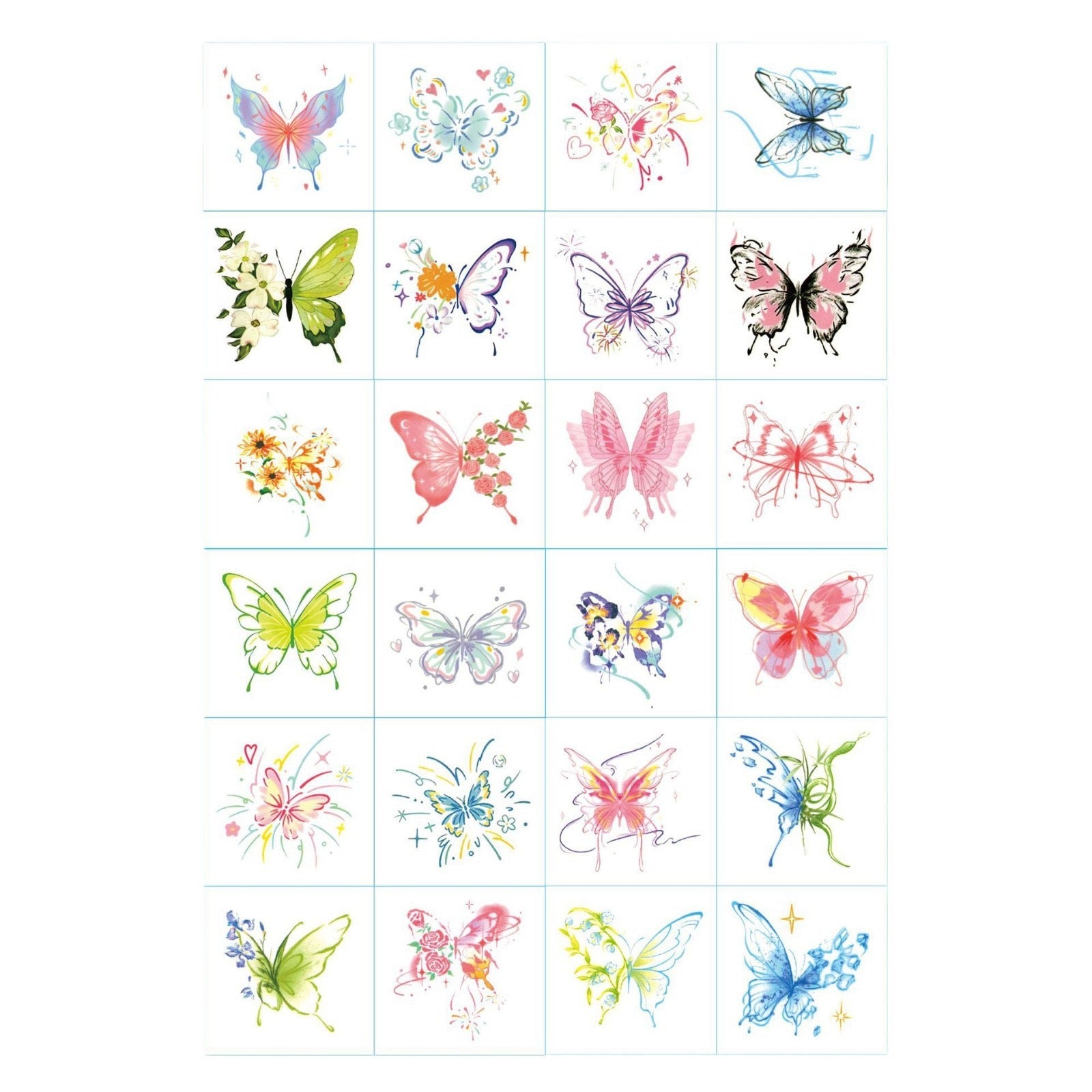 Wholesale 24pcs/pack Colorful Butterfly Tattoo Sticker Beautiful Flower High-end Sense Ins Girly Heart Collarbone Arm Waterproof Long-lasting Tattoo Sticker