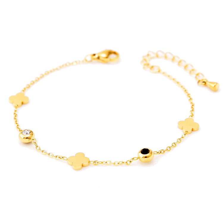 Wholesale Black and White Diamond Butterfly Love Star and Moon Bracelet Titanium Steel 18k Gold Leaf Letter Bracelet