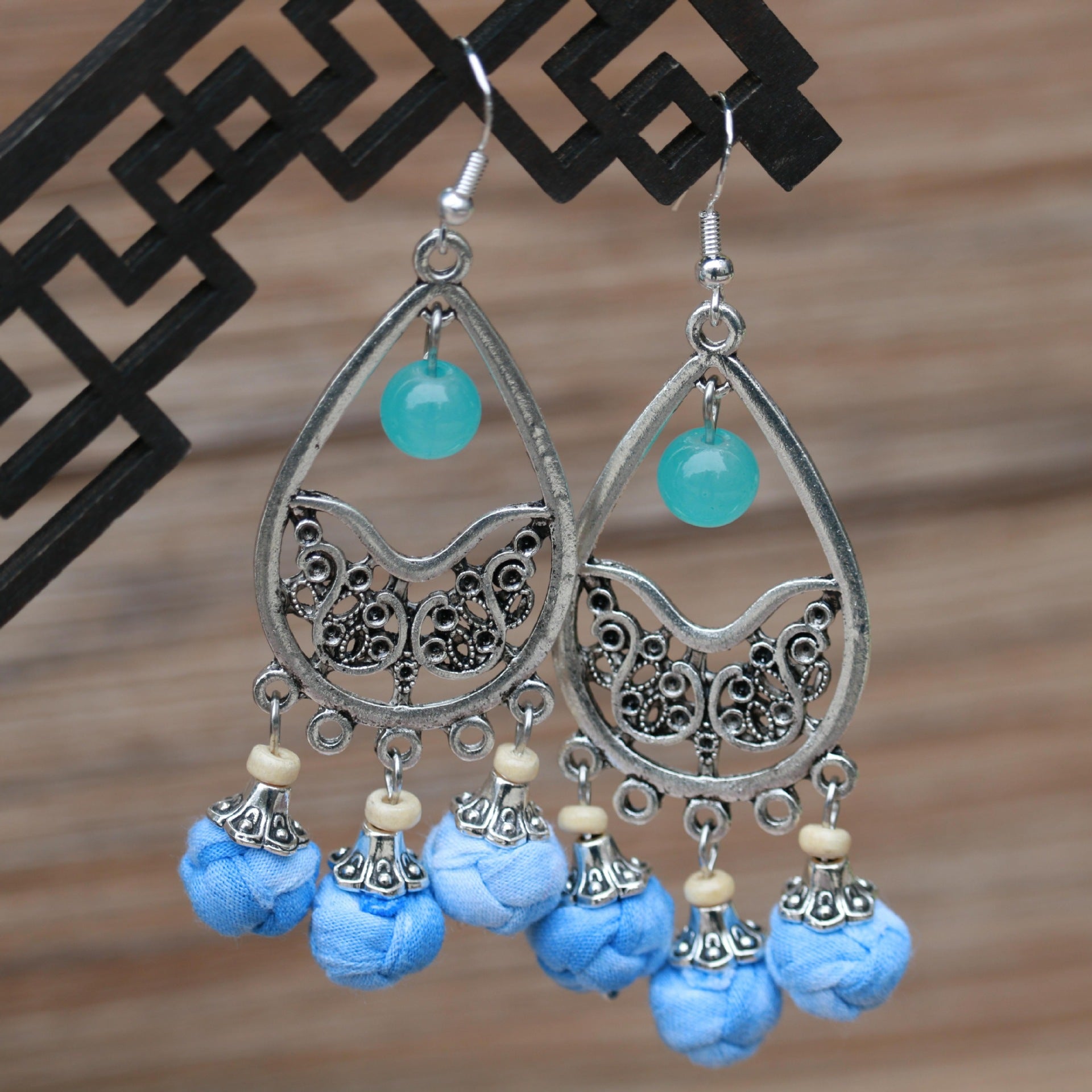 Wholesale Ethnic Style Women' s Blue-Dyed Fabric Earrings  Tie-Dye Mid-Length Earrings