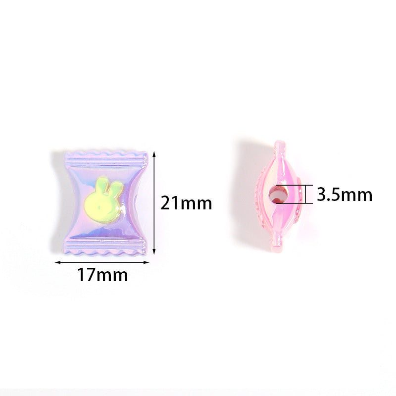 Wholesale 10pcs/pack Cream UV Coated Candy Color Acrylic Rabbit Candy Beads