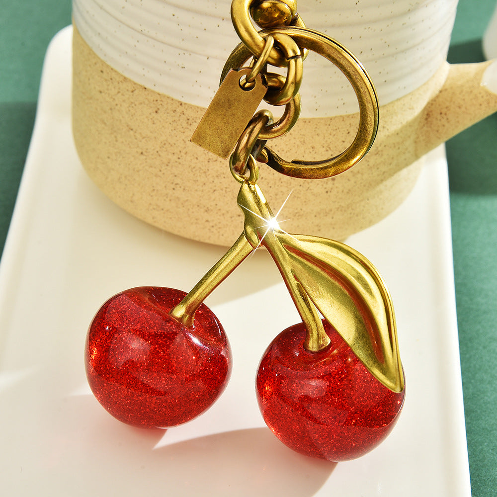 Wholesale crystal red cherry key chain