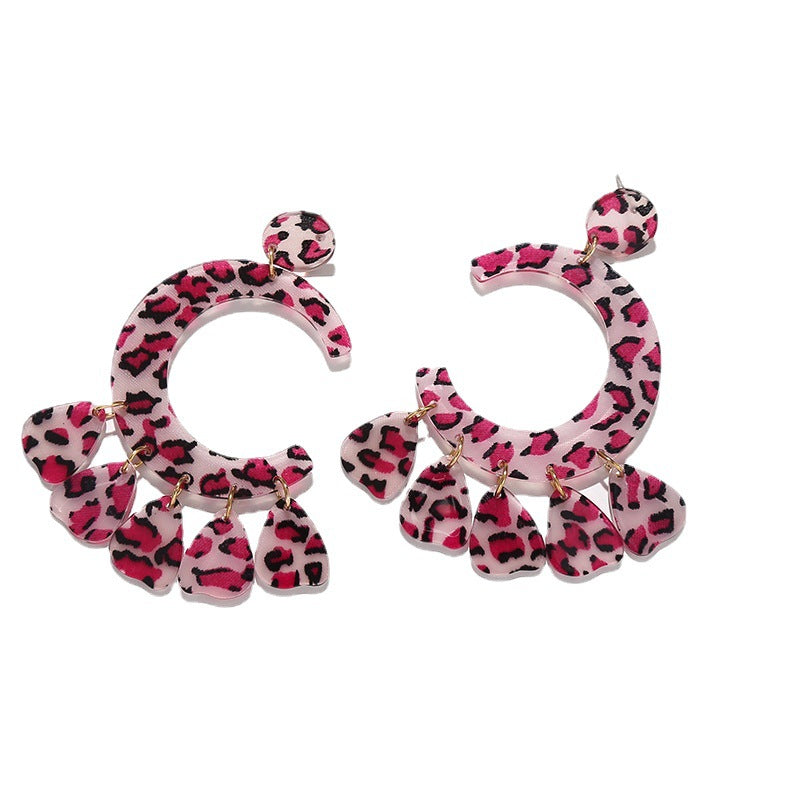 Wholesale Crescent Heart Tiger Skin Metal Earrings