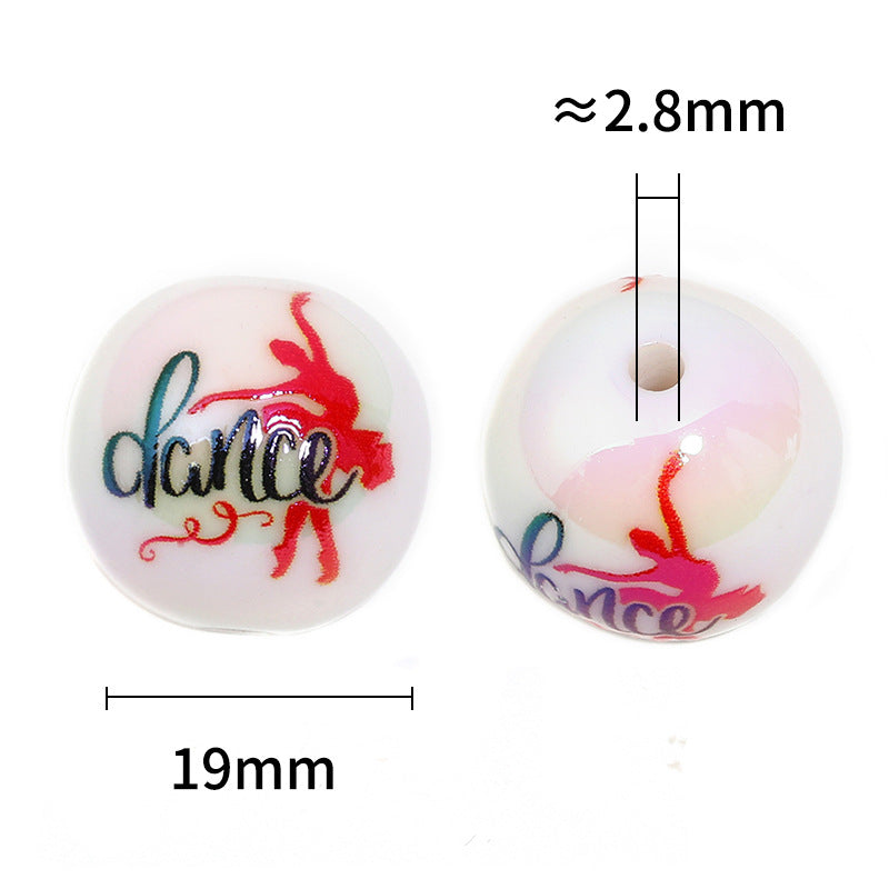 Wholesale 50pcs 20mm Acrylic UV Plated Dancer Printed Beads DIY Round Beads