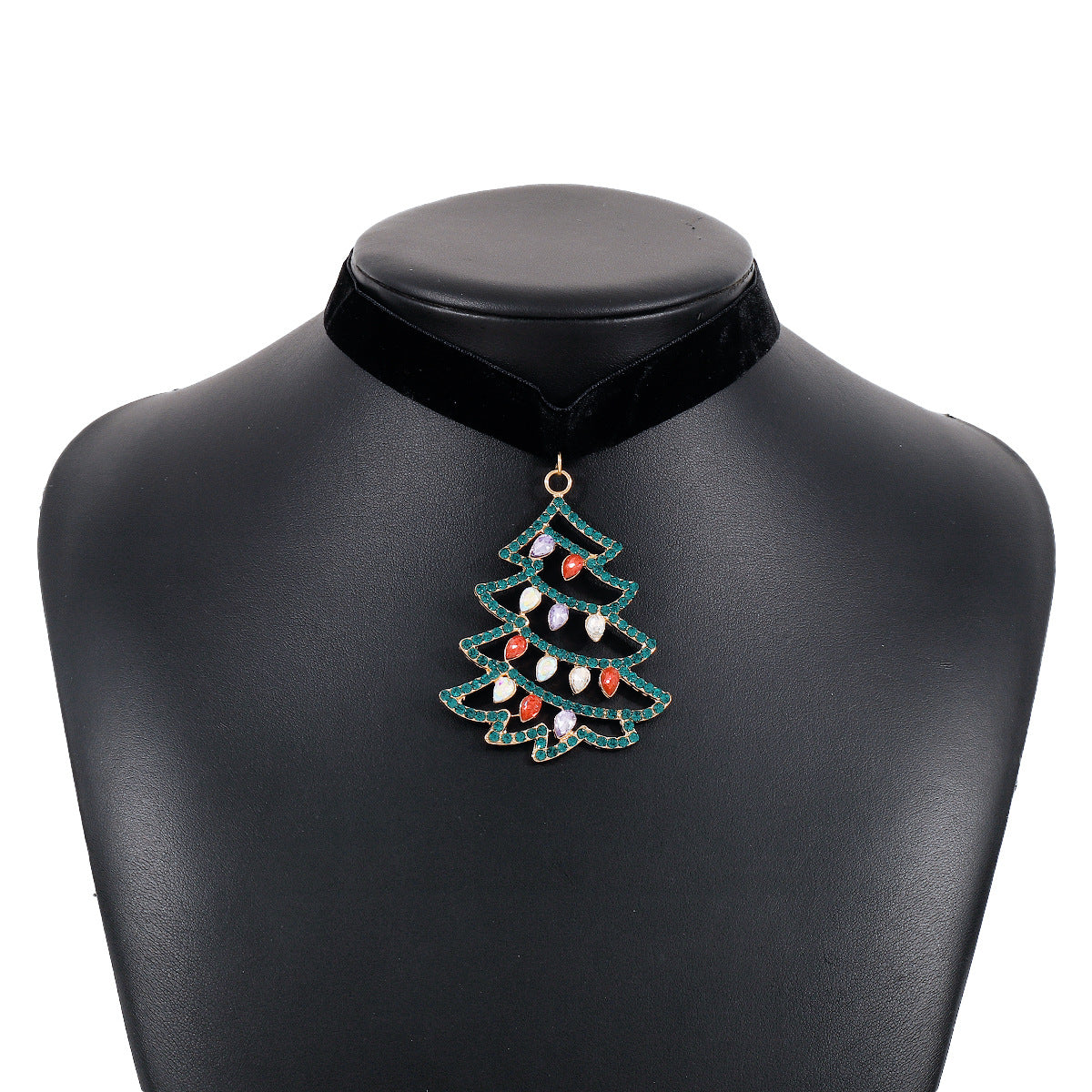 Wholesale Christmas Snowflake and Christmas Tree Rhinestone Flannel Clavicle Chocker Necklace