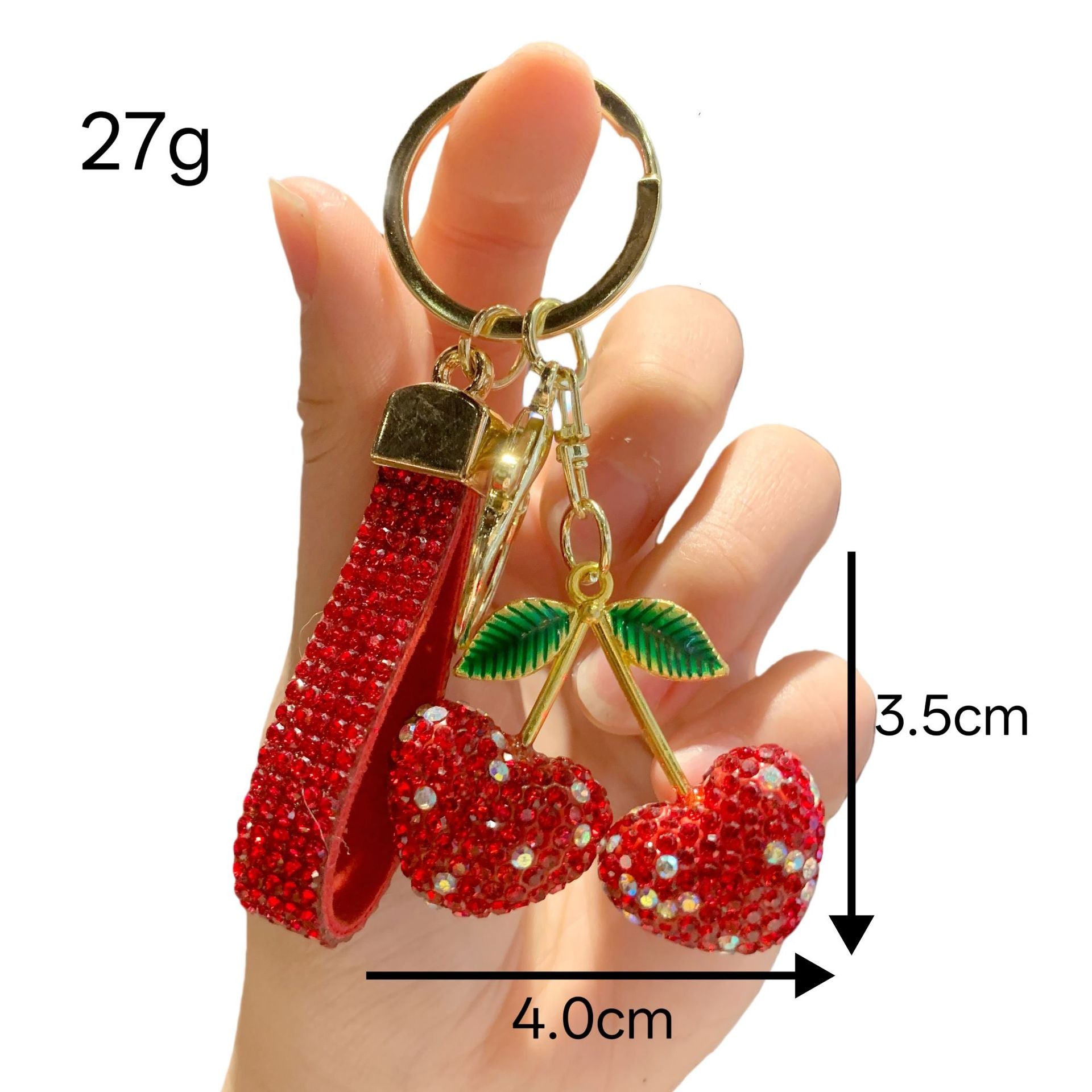 Wholesale Clay Full Rhinestone Heart Cherry Lanyard Keychain