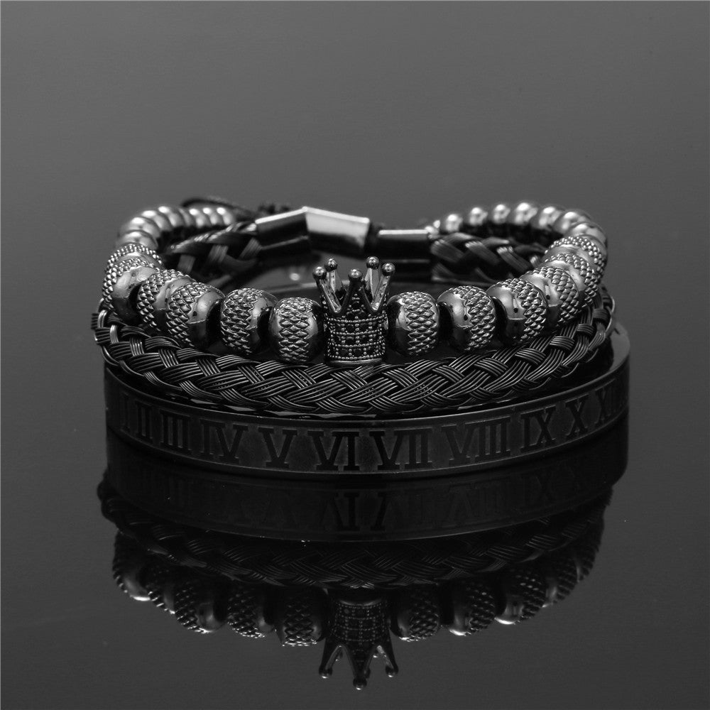 Wholesale Copper Micro-inlaid Zircon Double Leopard Head Black Onyx Woven Bracelet