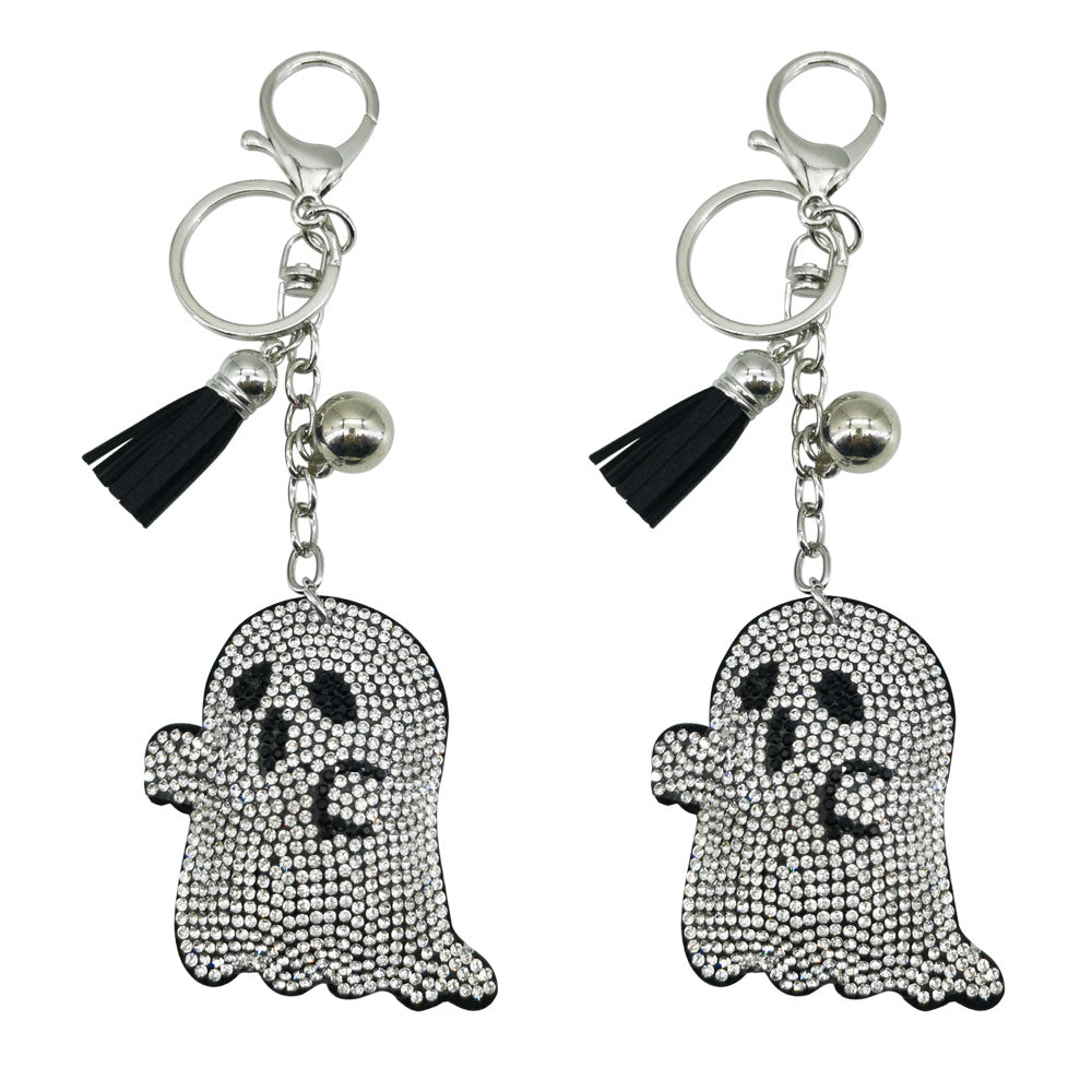 Wholesale 4pcs  Diamond studded Ghost Ghost Head Rhinestone Keychain