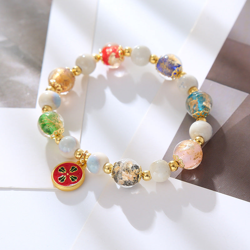 Wholesale Glazed Ceramic Retro Five-Way Glass Bracelet