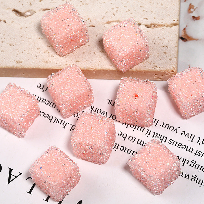 Wholesale 5pcs  Glittery candy-colored rhinestone soft candy square beads