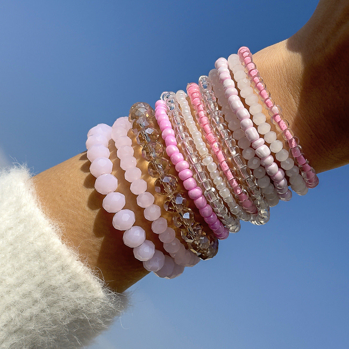 Wholesale Bohemian Rice Bead Multi-Layered Elastic Bracelet Set