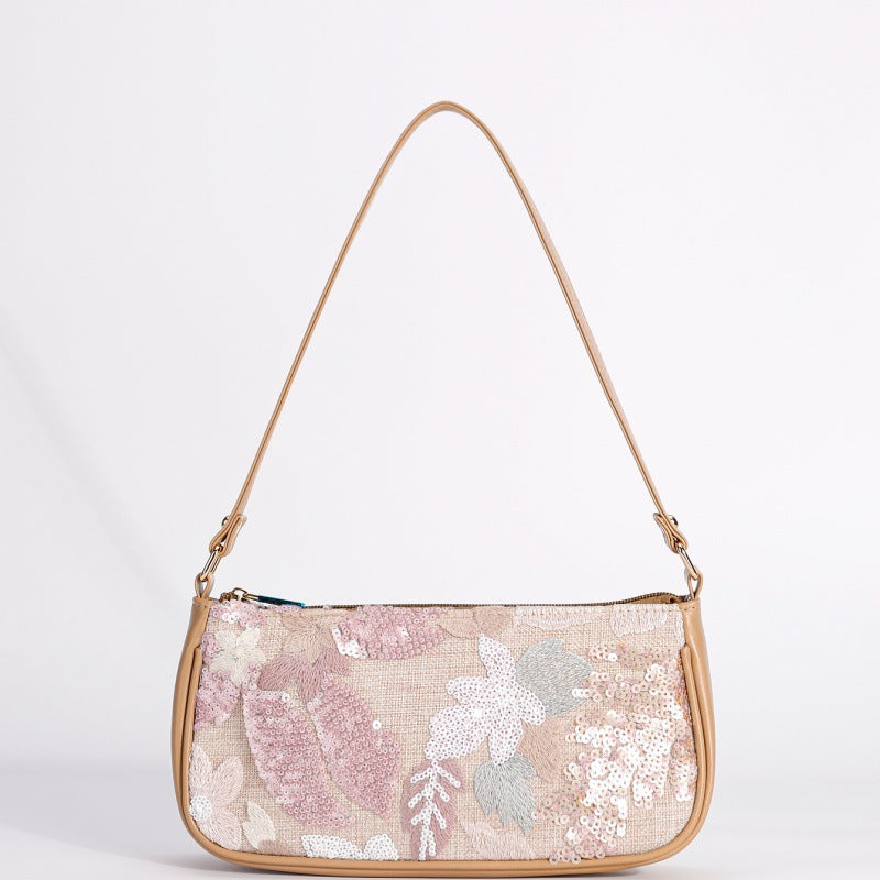 Wholesale sequin embroidered flower shoulder bag