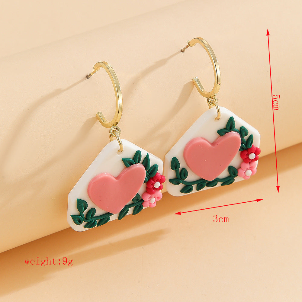 Wholesale Rose envelope Valentine' s Day soft ceramic earrings