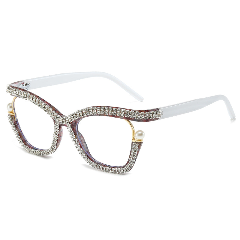 Wholesale Diamond-encrusted Blue Light Blocking Handmade Diamond Pearl Glasses