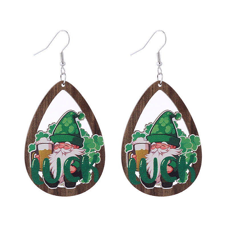 Wholesale St. Parcret festival Green lucky grass rainbow hat beard Irish wooden earrings