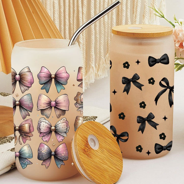 Wholesale pink bow  16oz Cup UV DTF Wraps