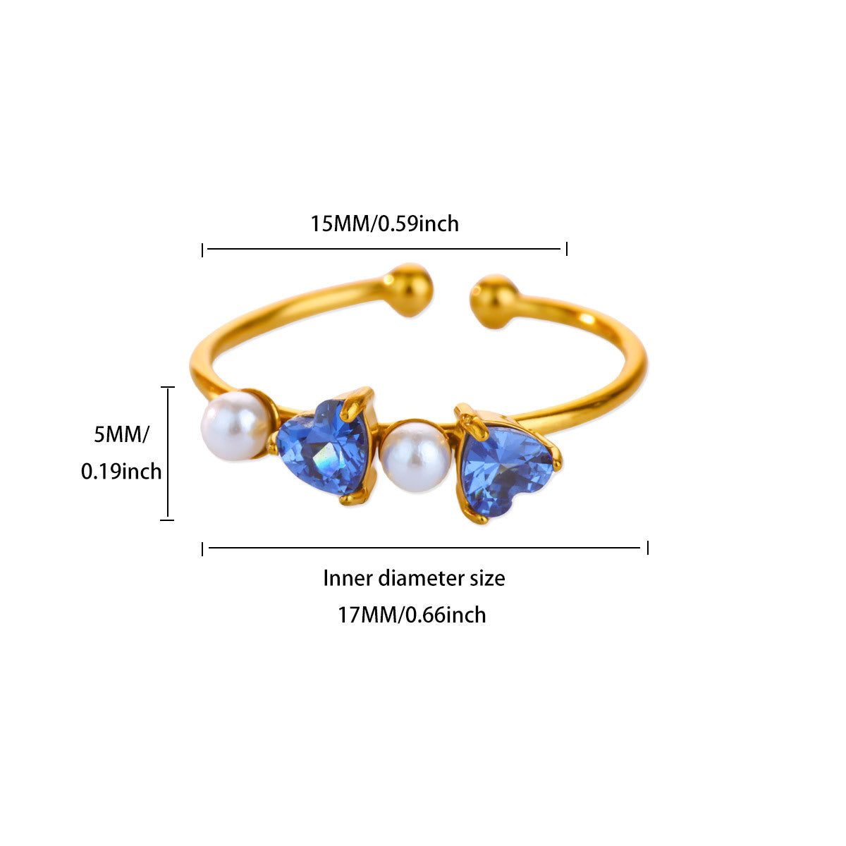 Wholesale Luxury Zircon Pearl Heart-Shaped Adjustable Opening Ring