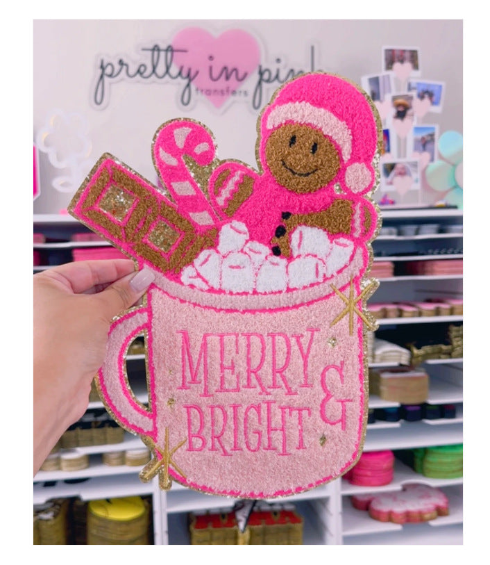 Wholesale Stylish Large Christmas  Patch With Gingerbread OH SNAP Sequin Embroidered Applique For et OLY Exclusive
