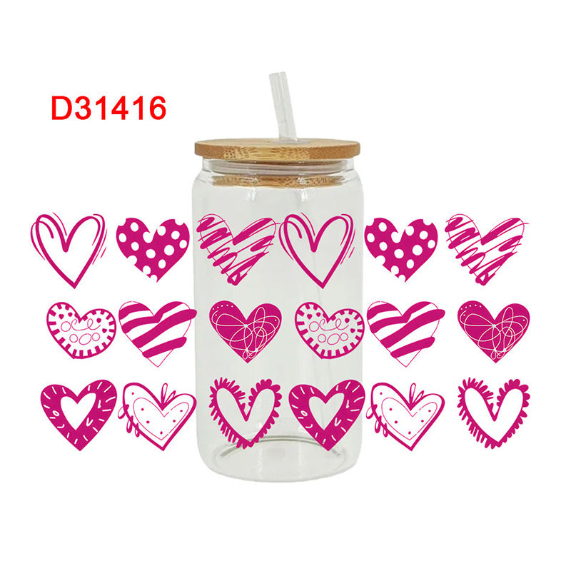 Wholesale Pink Heart  16oz Cup UV DTF Wraps