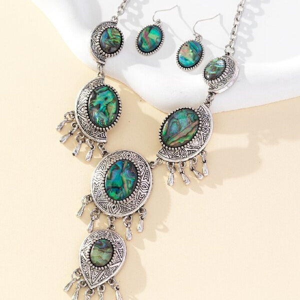 Wholesale Retro personality fashion oval flower abalone earrings necklace earrings