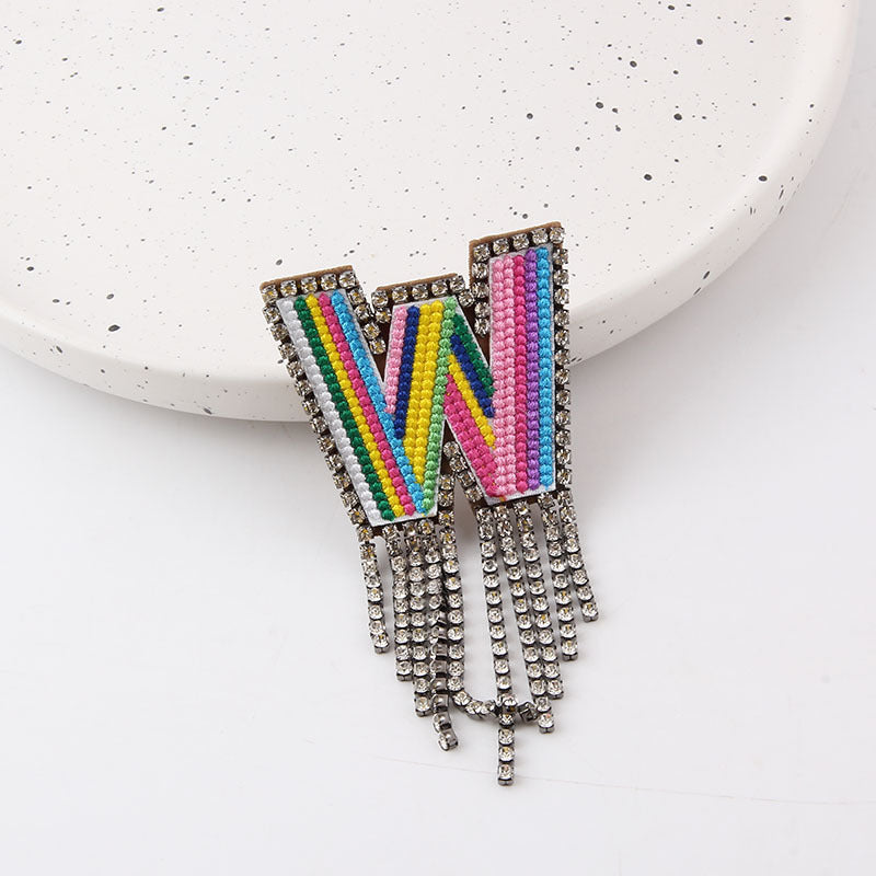 Wholesale Colorful Diamond Letter Tassel Brooch