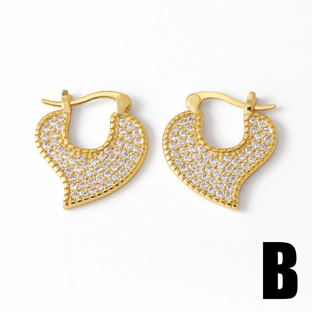 Wholesale Love Heart Copper Plated Real Gold Full Zircon Earrings