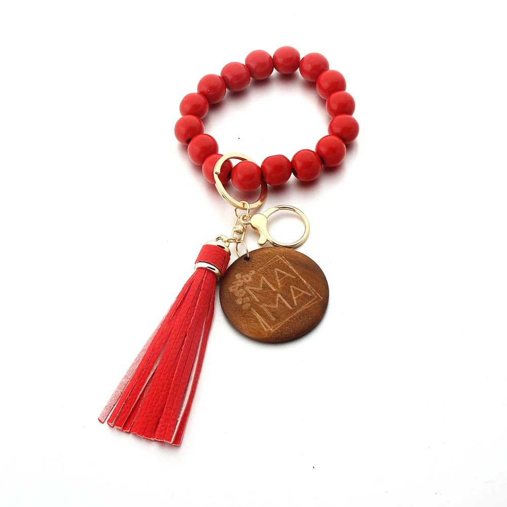 Wholesale solid wood beads keychain bracelet tassel wallet keychain