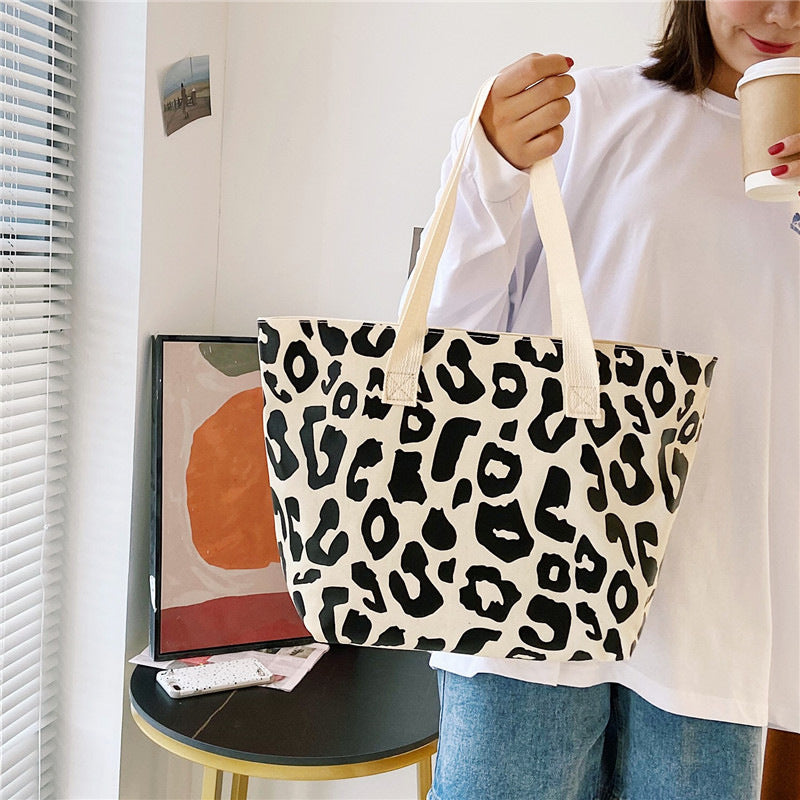 Wholesale Cow Pattern Shoulder Handheld Large Capacity Tote Canvas Bag