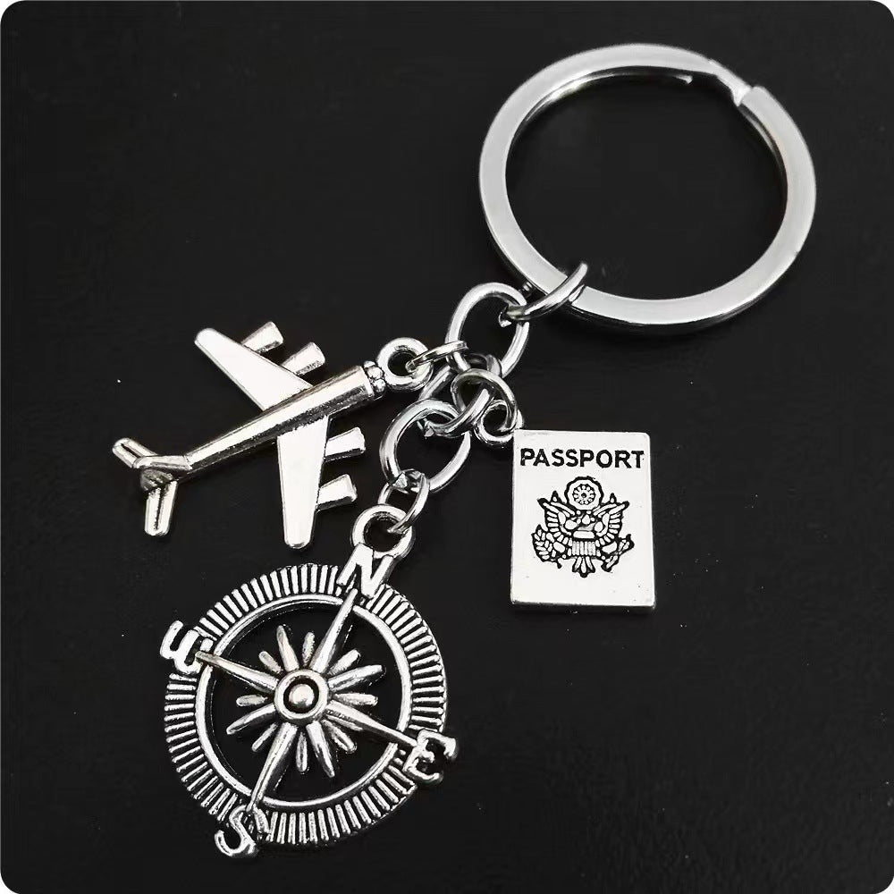 Wholesale No Matter Where Airplane Compass Camera Travel Keychain