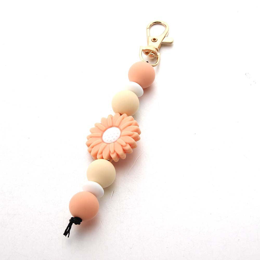Wholesale Sunflower Tassel Silicone Bead Keychain