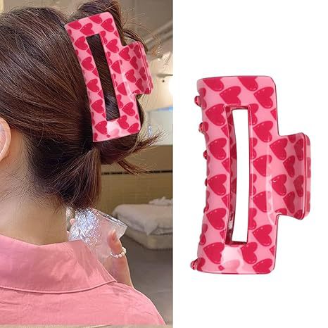 Wholesale Pink Heart-shaped Print Rectangular Non-slip Sweet Hair Bun Valentine's Day Party Hairpin