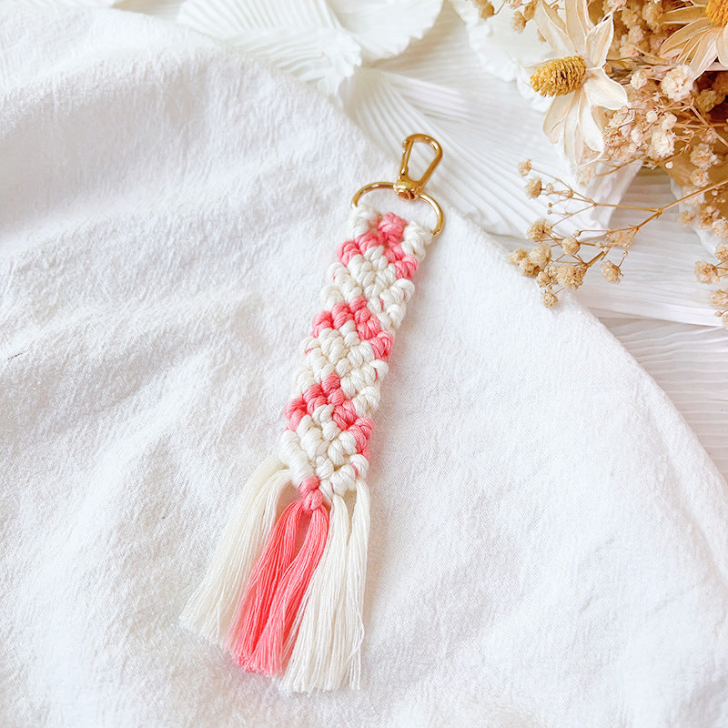 Wholesale Colorful Woven Cotton Rope Keychains