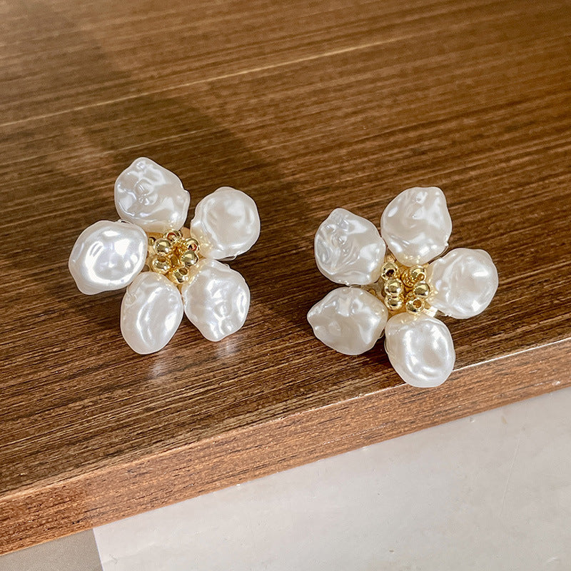 Wholesale Baroque Artificial Crystal Flower Pearl Earrings