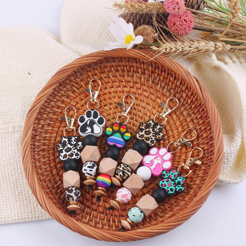 Wholesale Cartoon Dog Claws Pure Handmade Silicone Beaded Keychain