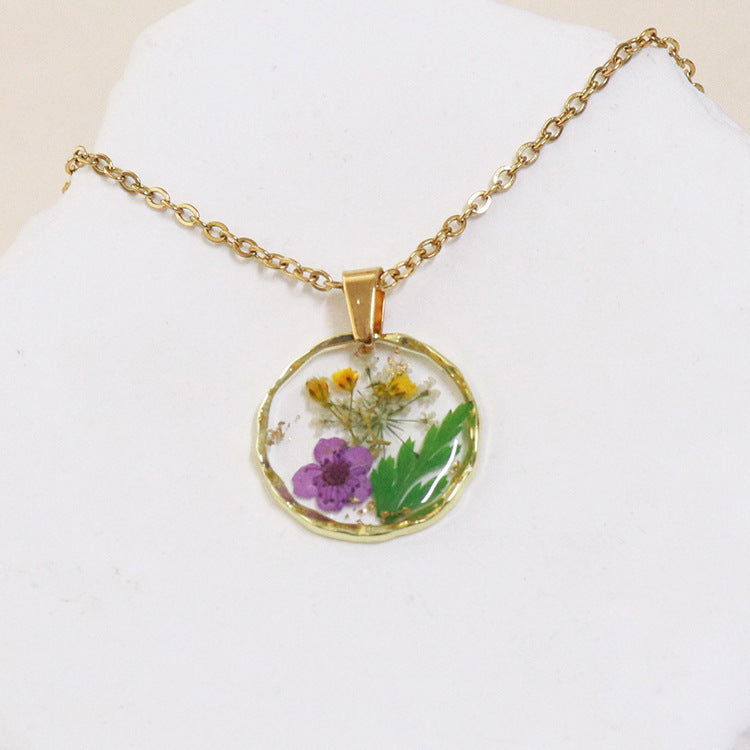 Wholesale 6pcs Moon Series Dried Flower Handmade Epoxy Pendant Necklace