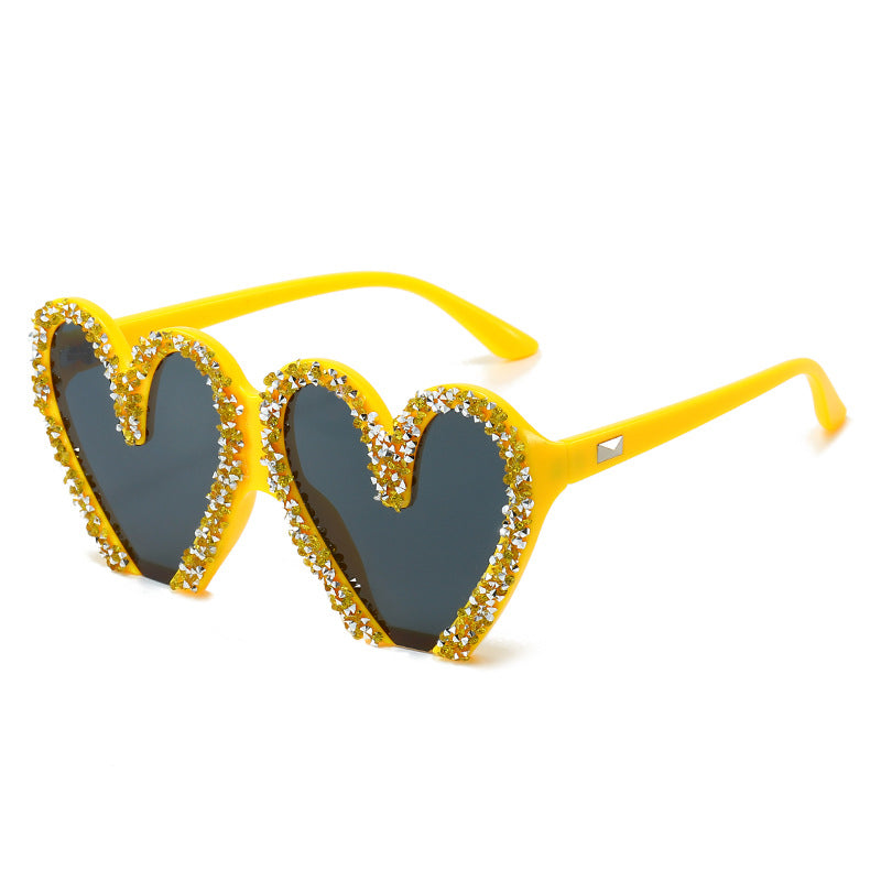 Wholesale Love Heart Diamond Peach Heart Fashion Jelly Color Sunglasses