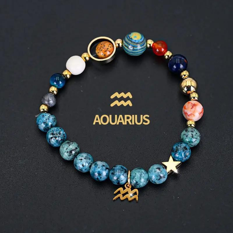 Wholesale eight planets and twelve zodiac signs bracelet blue black spot stone bracelet