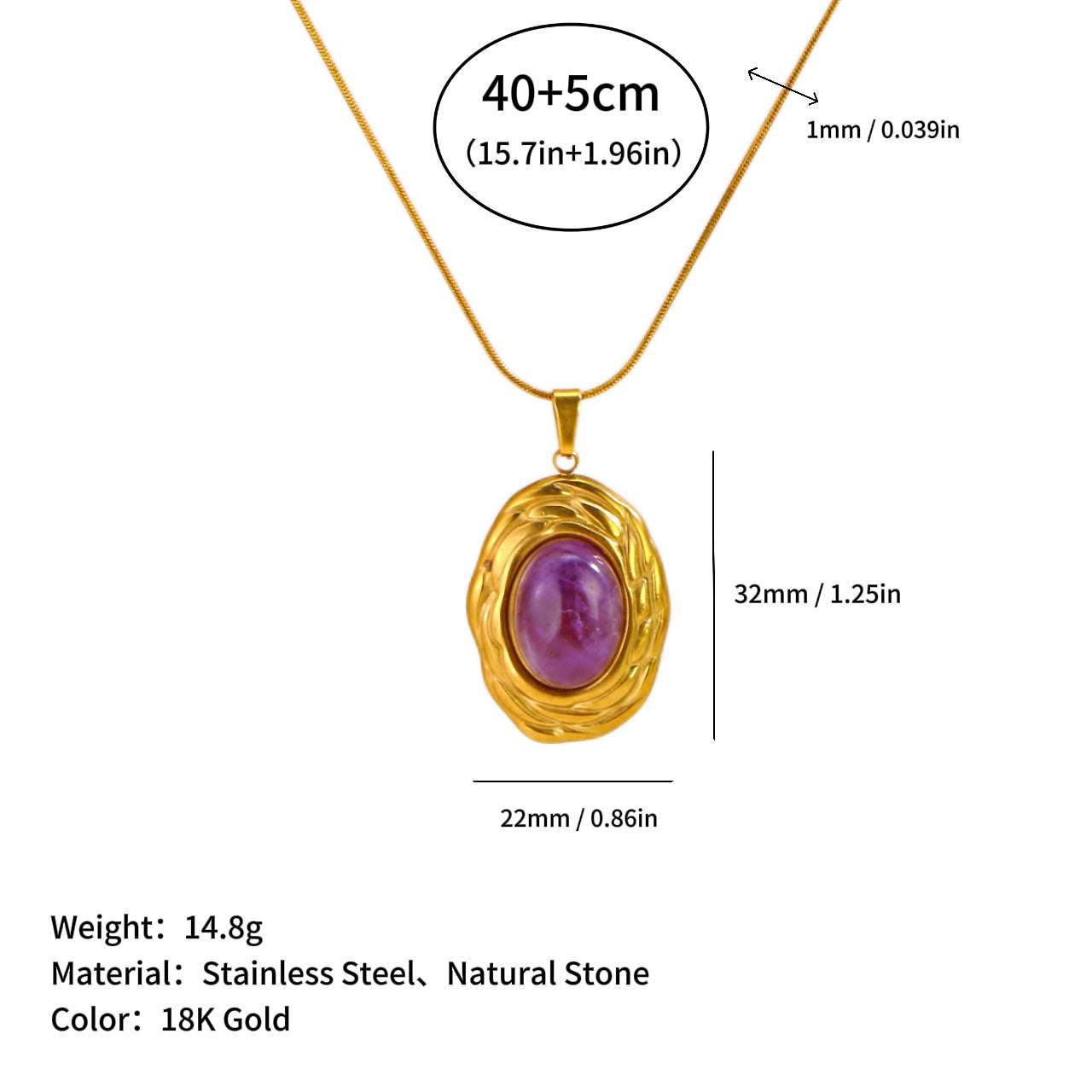 Wholesale   Stainless Steel Pendant Inlaid with Natural Stone Titanium Steel Necklace