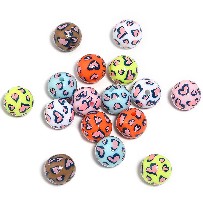 Wholesale Acrylic heart leopard print beads