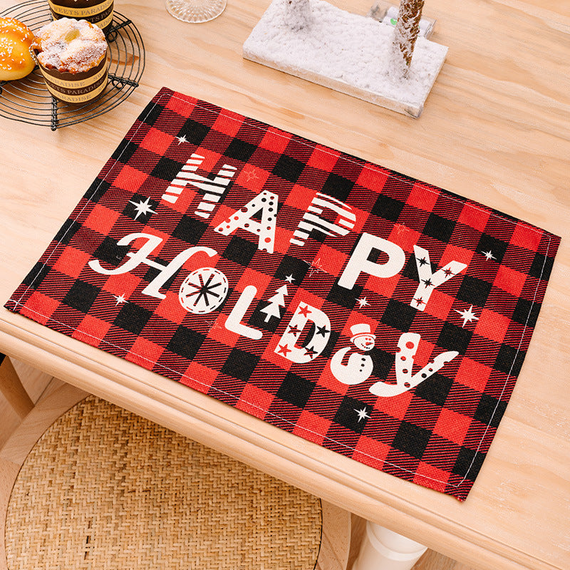 Wholesale Christmas New Santa Claus Fabric Knife and Fork Set Christmas Table Decoration Red and Black Plaid Printing Mat