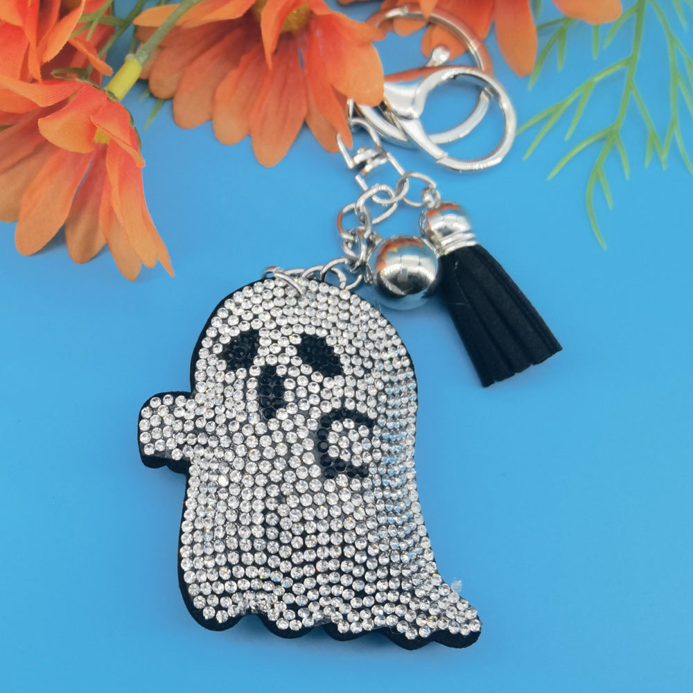 Wholesale 4pcs  Diamond studded Ghost Ghost Head Rhinestone Keychain
